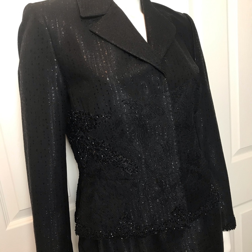 Albert Nipon Beaded Lace Skirt Suit